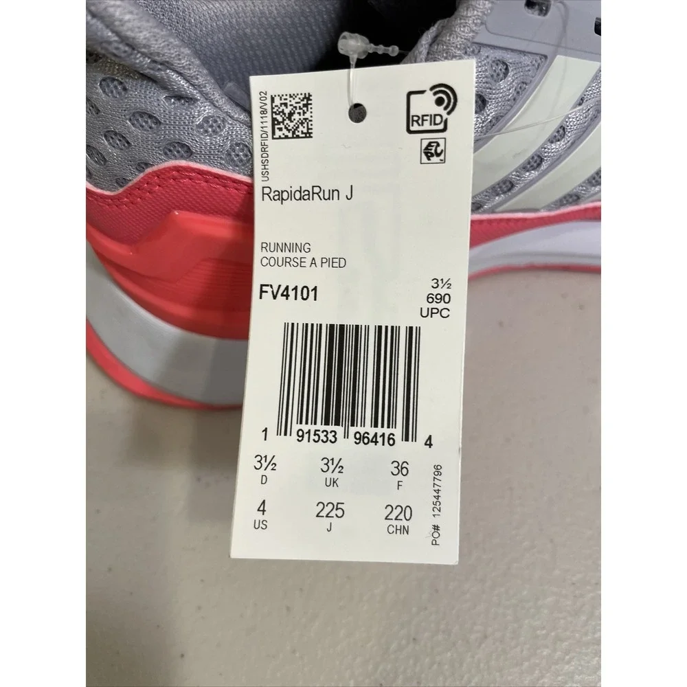 Adidas RapidaRun J Unisex Running Sneakers Big Kids Size‎ 4 FV4101 Grey/Pink